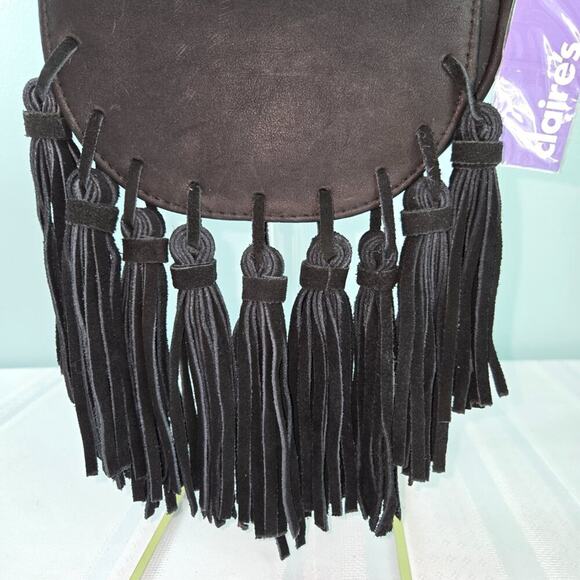 Claire's Young Girls Black Suede Boho Crossbody Purse with Fringe - NWT - Picture 2 of 6